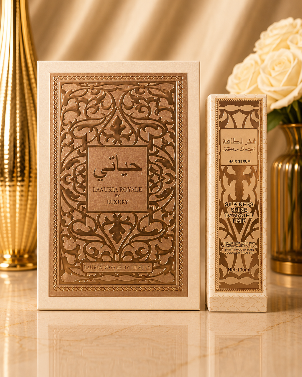 Lot fakhar comprenant une eau de parfum en 100 ml de Luxury et un sérum pour les cheveux en 100 ml, pour femme, inspiration de l interdit de Givenchy, pour femme