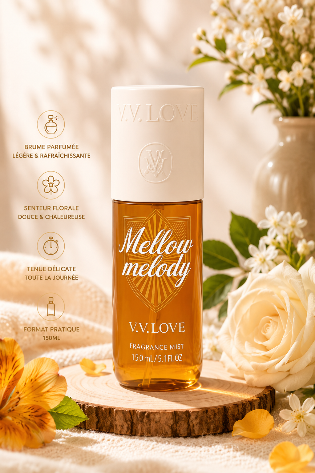 Brume mellow melody de VV love, 150 ml, dupe de la n° 71 de sol de Janeiro
