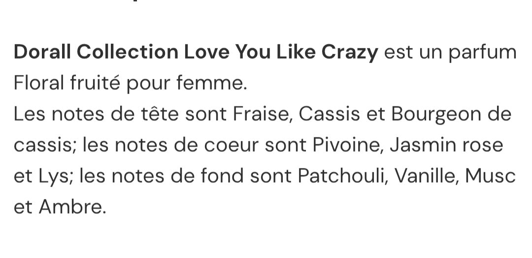 Eau de toilette love you like crazy de dorall collection, 100 ml, pour femme