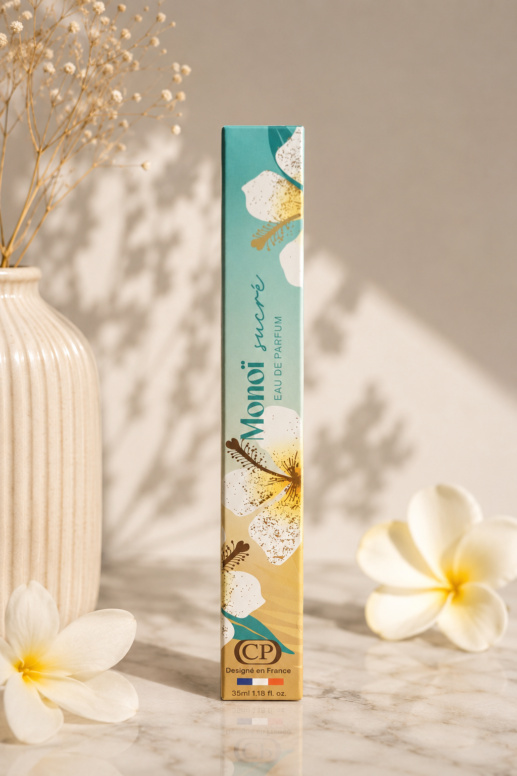 Eau de parfum monoï sucrée de collection platinium paris, flacon en 35 ml, parfum de poche