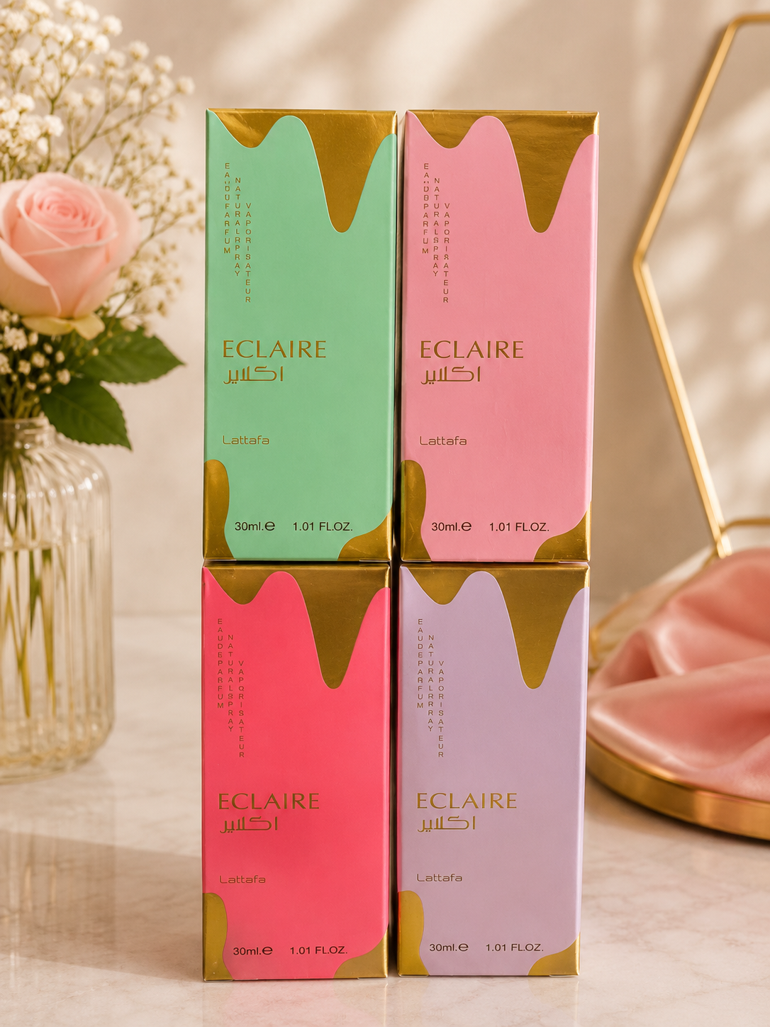 Lot de 4 eau de parfum éclair de lattafa, flacon en 30 ml, femme