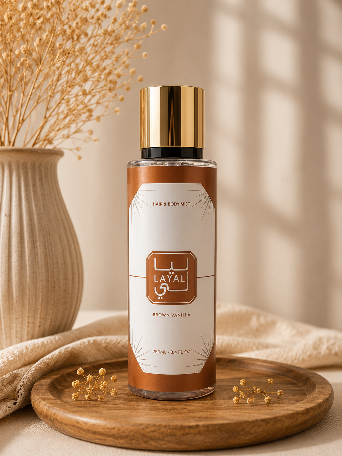 Brume brown vanilla de layali, flacon en 250 ml, mixte, dupe de kayali