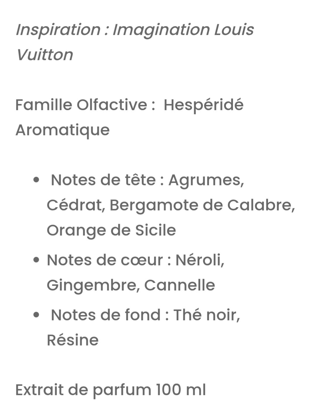 Extrait de parfum imagique de loui martin, 100 ml, inspiration imagination de louis Vuitton, pour homme